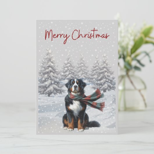Berner Berghond in de Sneeuw Kerstkaart (Staand voorkant)
