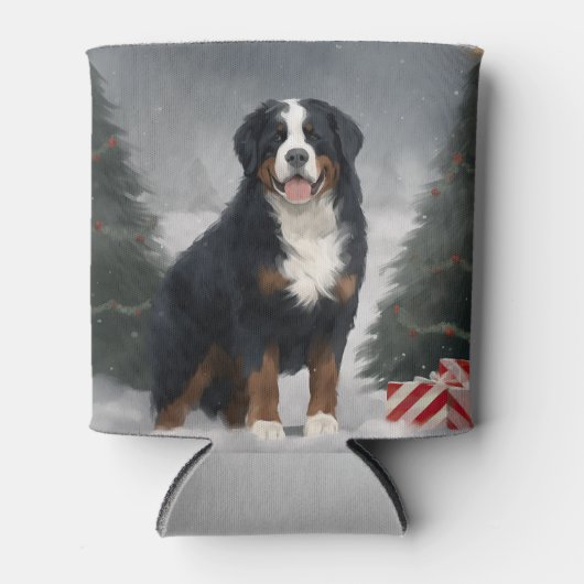 Berner Berghond in Sneeuw Kerstmis Blikjeskoeler (Voorkant)