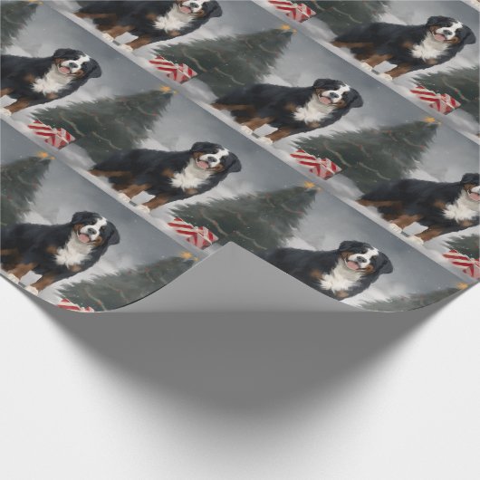 Berner Berghond in Sneeuw Kerstmis Cadeaupapier (Hoek)