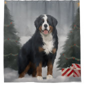 Berner Berghond in Sneeuw Kerstmis Douchegordijn (Voorkant)