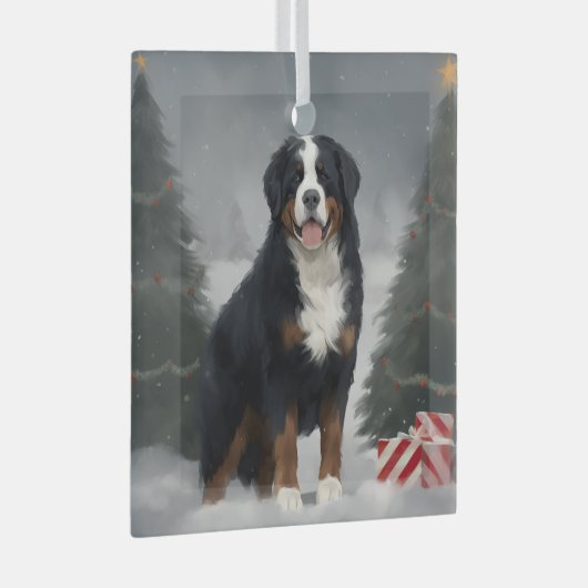 Berner Berghond in Sneeuw Kerstmis Glas Ornament (Voorkant Rechts)