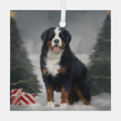Berner Berghond in Sneeuw Kerstmis Glas Ornament (Achterkant)