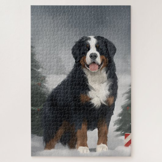 Berner Berghond in Sneeuw Kerstmis Legpuzzel (Verticaal)