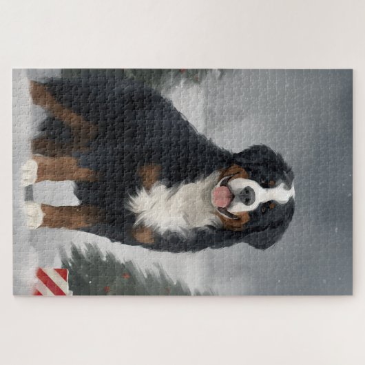 Berner Berghond in Sneeuw Kerstmis Legpuzzel (Horizontaal)