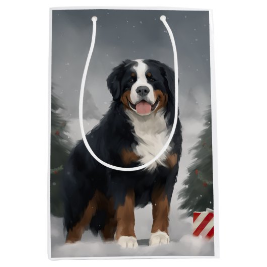 Berner Berghond in Sneeuw Kerstmis Medium Cadeauzakje (Voorkant)