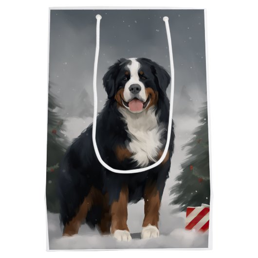 Berner Berghond in Sneeuw Kerstmis Medium Cadeauzakje (Achterkant)