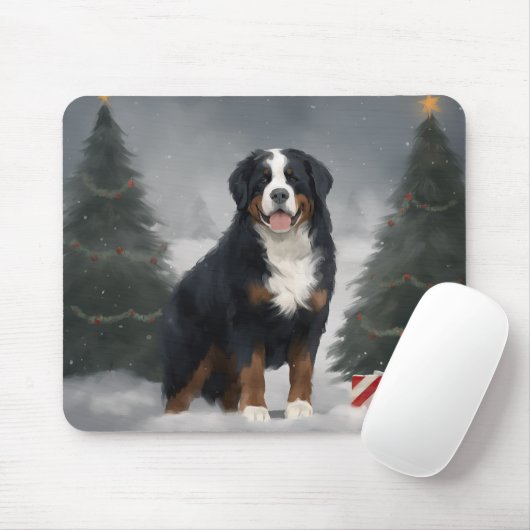 Berner Berghond in Sneeuw Kerstmis Muismat (Met muis)