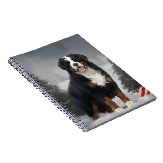 Berner Berghond in Sneeuw Kerstmis Notitieboek (Rechterzijde)