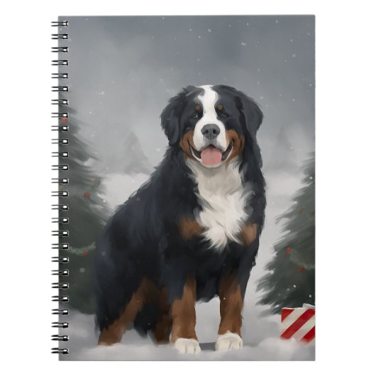 Berner Berghond in Sneeuw Kerstmis Notitieboek (Voorkant)