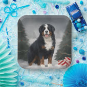 Berner Berghond in Sneeuw Kerstmis Papieren Bordje (Feest)