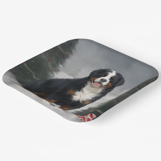 Berner Berghond in Sneeuw Kerstmis Papieren Bordje (Gebogen)