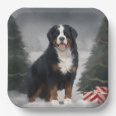 Berner Berghond in Sneeuw Kerstmis Papieren Bordje (Voorkant)