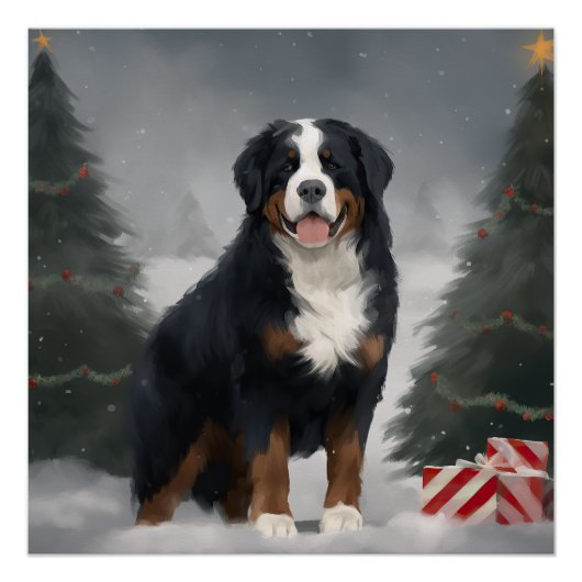Berner Berghond in Sneeuw Kerstmis Perfect Poster (Voorkant)