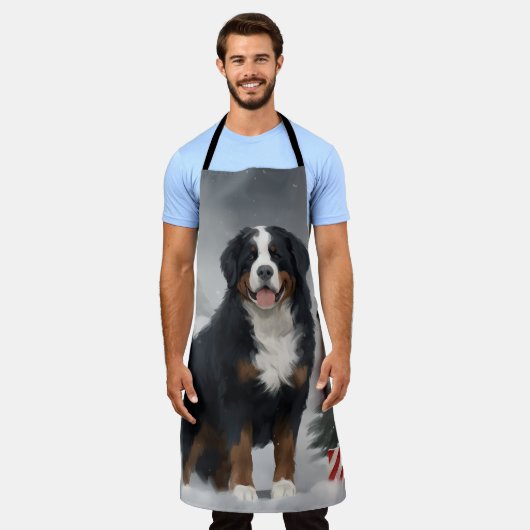 Berner Berghond in Sneeuw Kerstmis Schort (Gedragen)