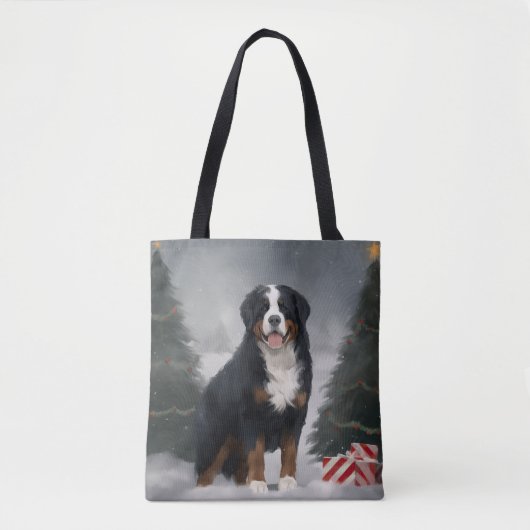 Berner Berghond in Sneeuw Kerstmis Tote Bag (Voorkant)