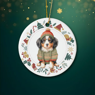 Berner Berghond in Winter Sweater Kerstmis Keramisch Ornament