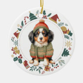 Berner Berghond in Winter Sweater Kerstmis Keramisch Ornament (Voorkant)