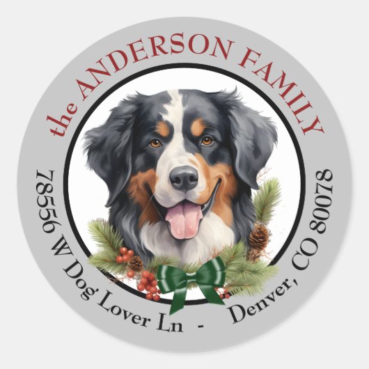 Berner Berghond Kerst retour adres Ronde Sticker (Voorkant)