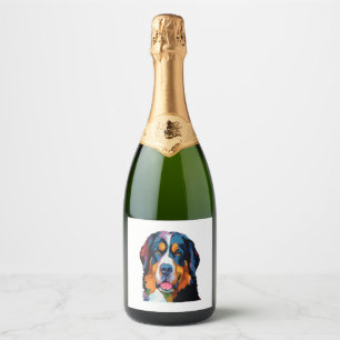 Berner Berghond Kleurrijk Sparkling Wijnetiket