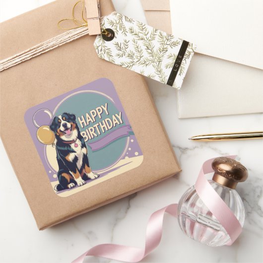 Berner Berghond Kleurrijk Vierkante Sticker (Geschenken)