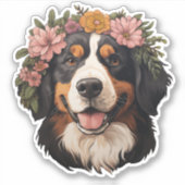 Berner Berghond met Bloemen Sticker (Voorkant)