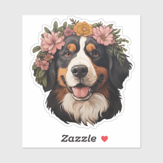 Berner Berghond met Bloemen Sticker (Vel)
