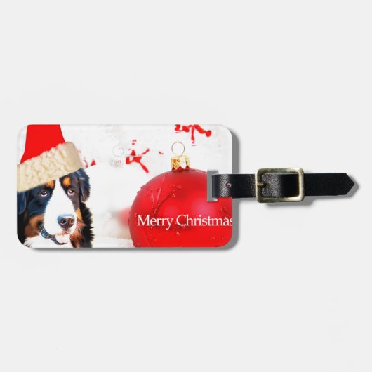 Berner Berghond met rood Kerstmis Ornament Bagagelabel (Voorkant horizontaal)