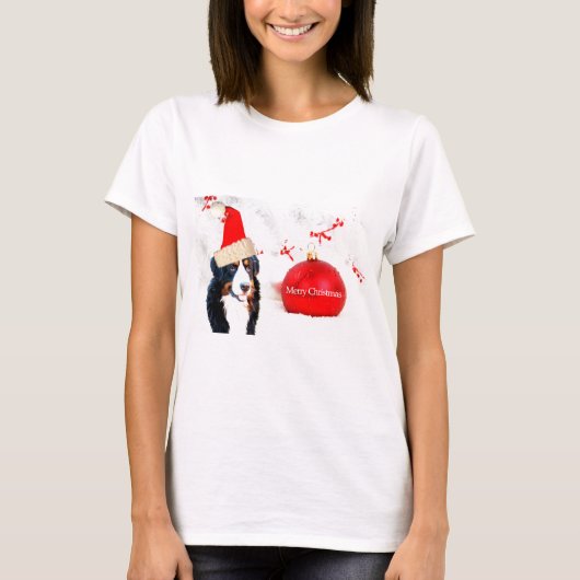 Berner Berghond met rood Kerstmis Ornament T-shirt (Voorkant)
