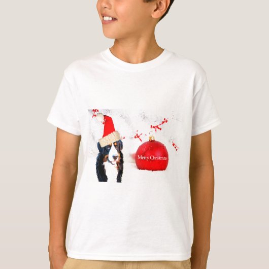 Berner Berghond met rood Kerstmis Ornament T-shirt (Voorkant)