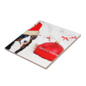 Berner Berghond met rood Kerstmis Ornament Tegeltje (Zijkant)