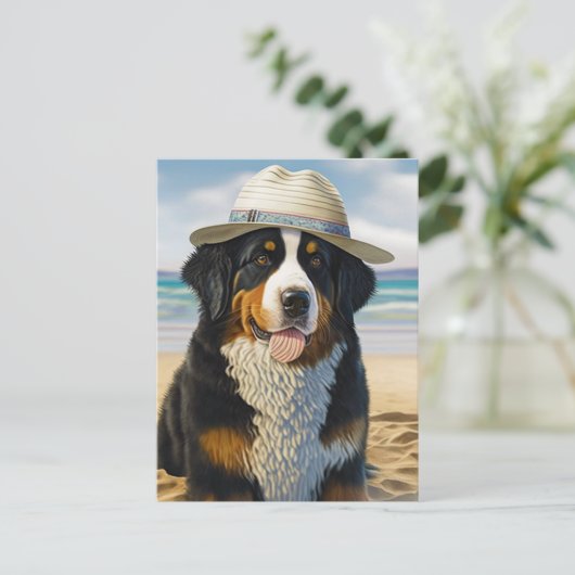 Berner Berghond op het strand Briefkaart (Staand voorkant)