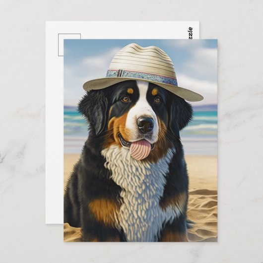Berner Berghond op het strand Briefkaart (Voorkant / Achterkant)