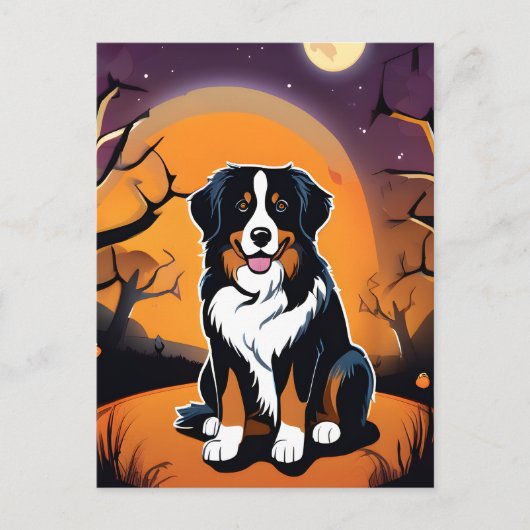 Berner Berghond Paarse Sinaasappel Halloween Briefkaart (Voorkant)