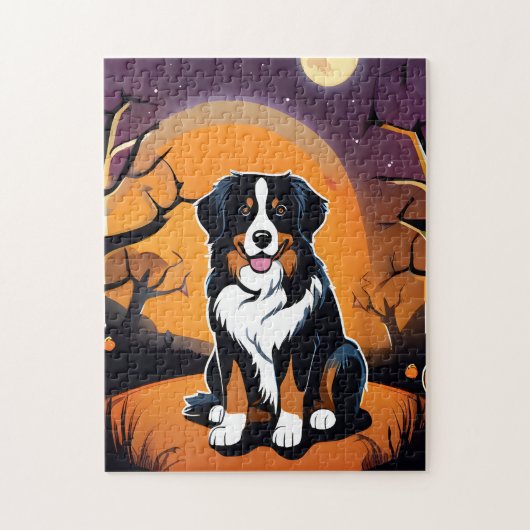 Berner Berghond Paarse Sinaasappel Halloween Legpuzzel (Verticaal)