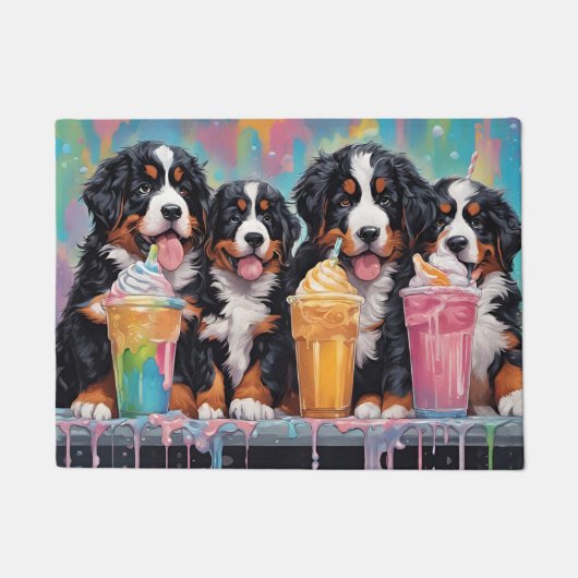 Berner Berghond Puppies drink milkshakes Deurmat (Voorkant)
