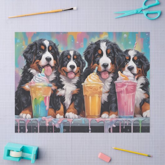 Berner Berghond Puppies drink milkshakes Tissuepapier (Craft)