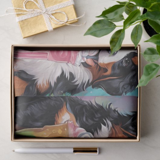 Berner Berghond Puppies drink milkshakes Tissuepapier (Geschenk)