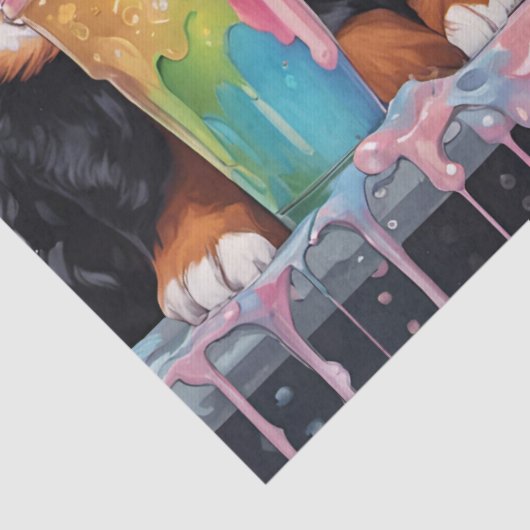 Berner Berghond Puppies drink milkshakes Tissuepapier (Detail)