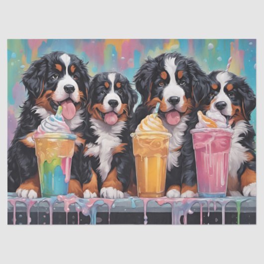 Berner Berghond Puppies drink milkshakes Tissuepapier (Voorkant)