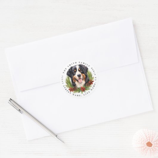 Berner Berghond Ronde Stickers (Envelop)