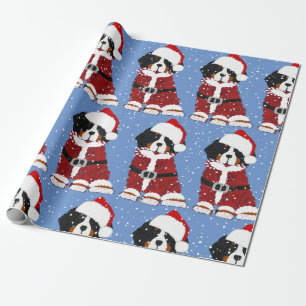 Berner Berghond Santa Paws Blauw Cadeaupapier