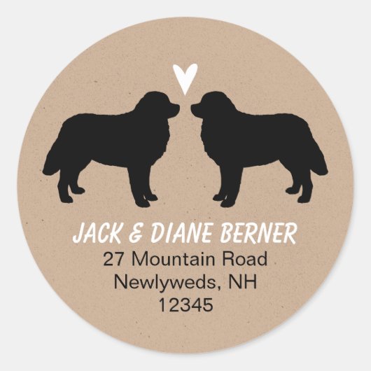 Berner Berghond Silhouetten Retouradres Ronde Sticker (Voorkant)