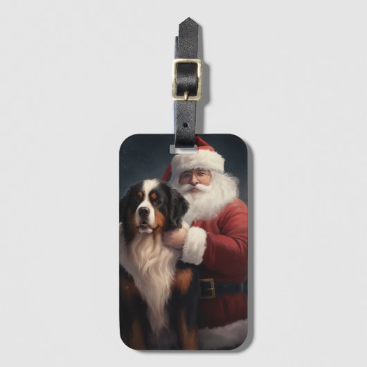 Berner Berghond Sinterklaas Feestelijke Kerstmis Bagagelabel (Voorkant (verticaal))