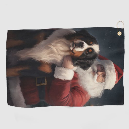 Berner Berghond Sinterklaas Feestelijke Kerstmis Golfhanddoek (Horizontaal)