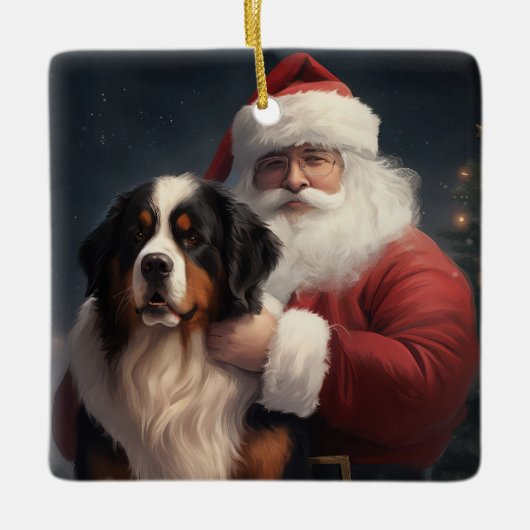 Berner Berghond Sinterklaas Feestelijke Kerstmis Keramisch Ornament (Voorkant)