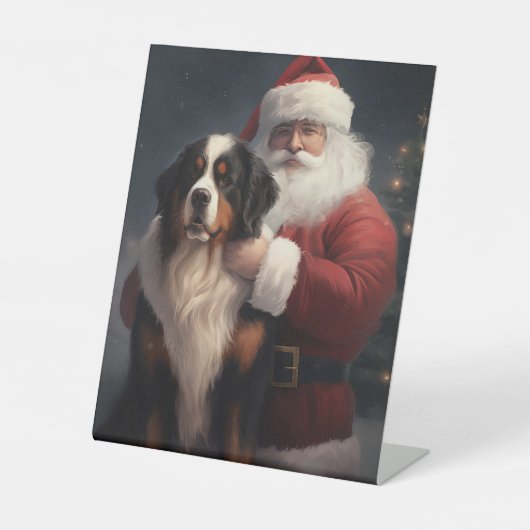 Berner Berghond Sinterklaas Feestelijke Kerstmis Reclamebord Met Voetstuk (Voorkant)