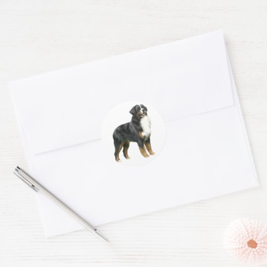 Berner Berghond - staand Ronde Sticker (Envelop)