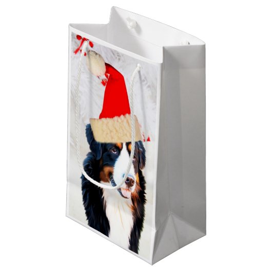 Berner Berghond W Kerst Pet Gift Bag Klein Cadeauzakje (Voorkant Gekanteld)
