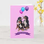 Berner Berghonden Gelukkig Verjaardag Wenskaart Kaart (Gele Bloem)