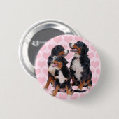 Berner Berghonden met Roze Harten Ronde Button 5,7 Cm (Voorkant /achterkant)
